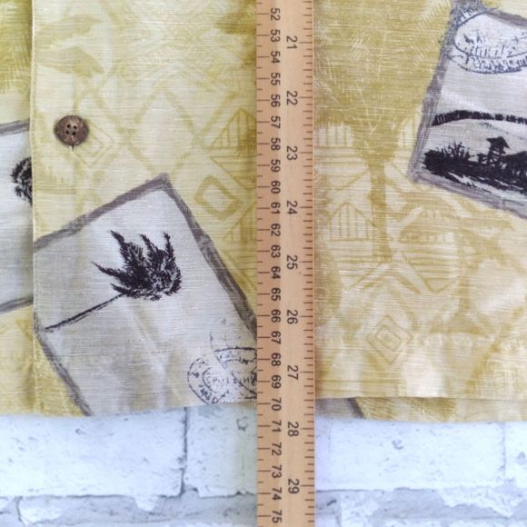 Havana Jacks Cafe Shirt Mens Medium Yellow Floral Silk Hawaiian Postcard Camp - Picture 6 of 9